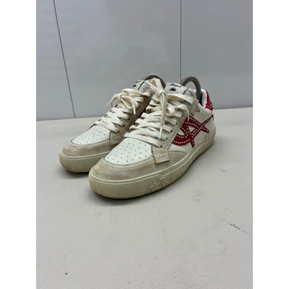 Ash Midnight Studs 5 Leather Low Top Sneakers White Red Studded Distressed 38